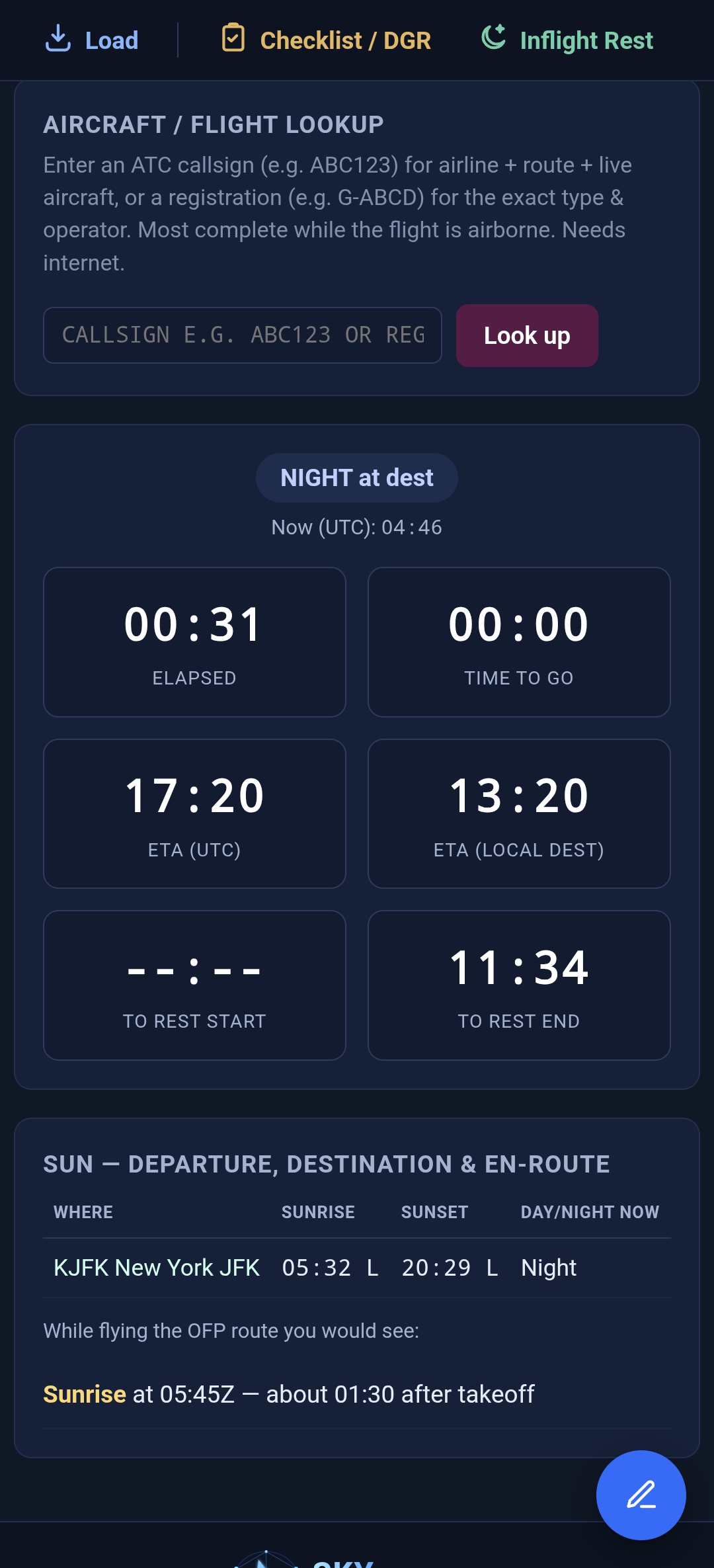 Sky Matrix — live inflight display