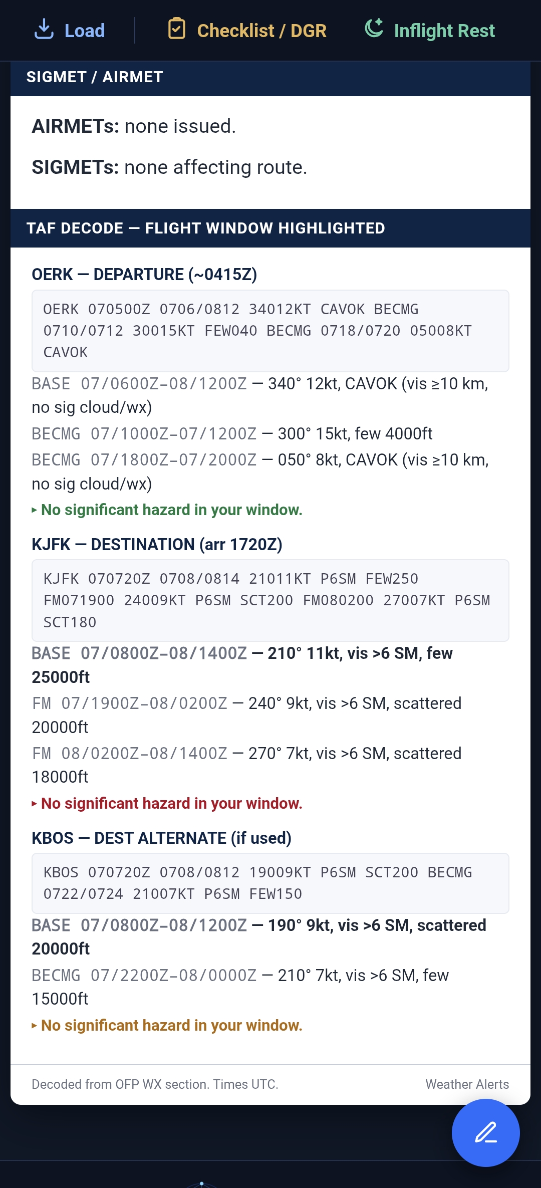Sky Matrix — decoded weather and NOTAMs